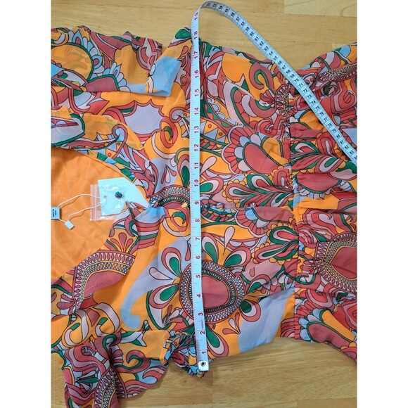 Marissa Olivia Orange Floral Boho Hippie Dress Women’s V-Neck Ruffle Small NWT - Picture 9 of 16